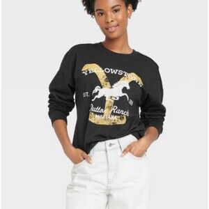 Women's Yellowstone Dutton Ranch Graphic Sweatshirt - Black SZ M  with koozie